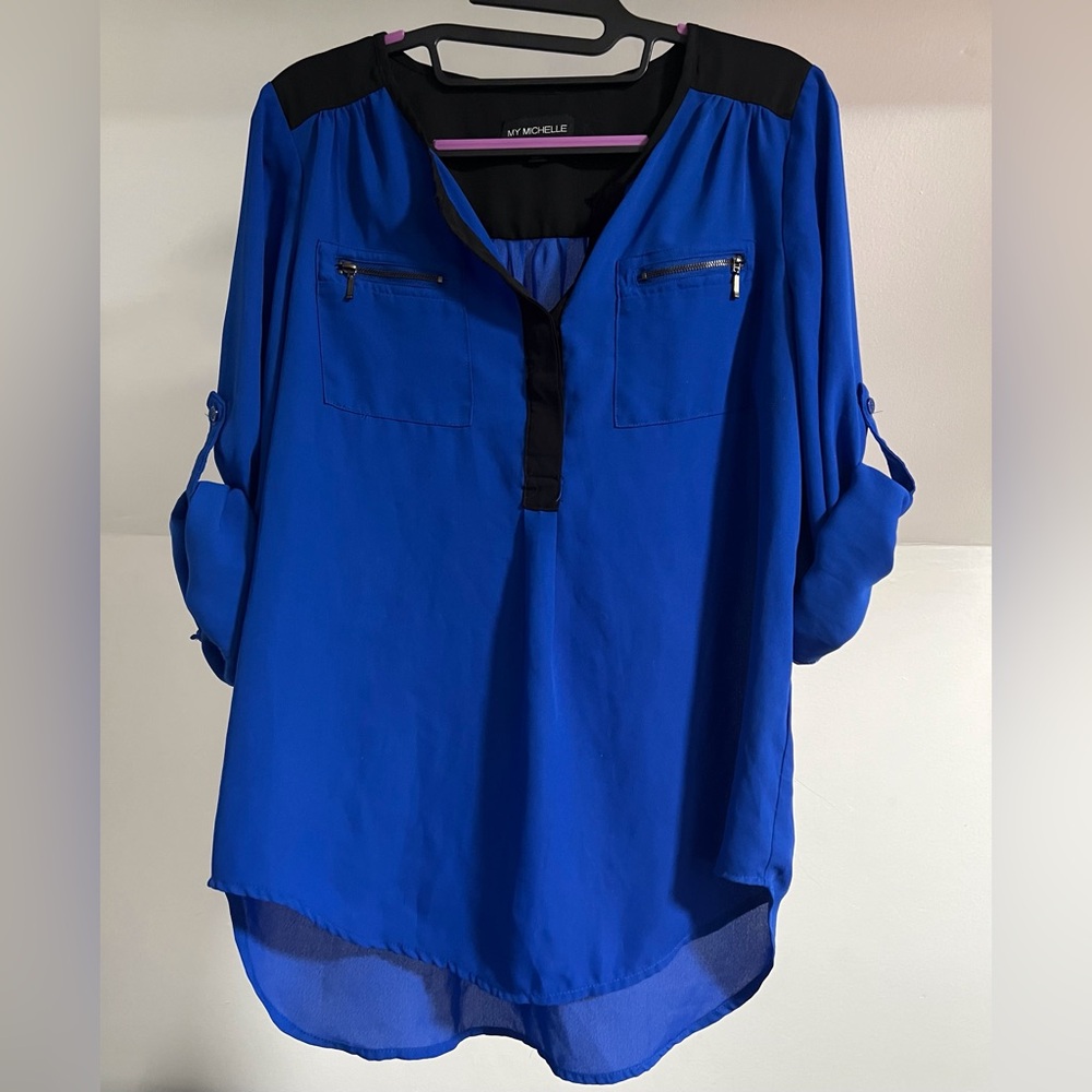 My Michelle Cobalt Blue Tunic with Black Trim